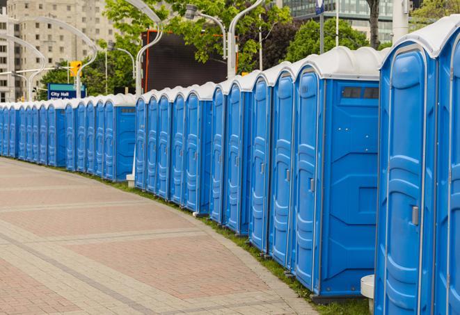 Seasonal porta potty units set up at a Geneva, New York venue